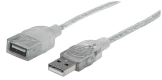 Cable Usb Manhattan 336314 Extensión 2.0 De Alta Velocidad 1.8m Color Plateado Translucido Velocidades Hasta 480 Mbps