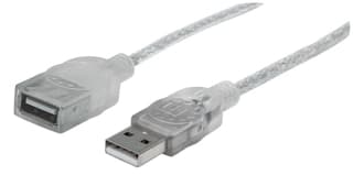 Cable Usb Manhattan 336314 Extensión 2.0 De Alta Velocidad 1.8m Color Plateado Translucido Velocidades Hasta 480 Mbps