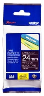 Cinta Brother Tze355 Etiqueta Negra Continua Laminada De 24 Mm Ancho X 8 Mts Largo. Impresión En Blanco.