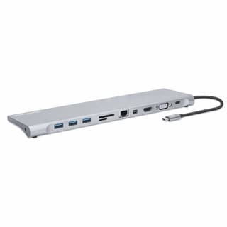 Docking Station Manhattan 130578 Usb-C 11 En Con Mst Para Tres Monitores Aluminio Gris
