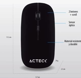 Mouse Acteck Mi240 Inalámbrico 2.4 Ghz 1600 Dpi 3 Lvls Windows-Linux-Mac Os Slim Negro Optimize