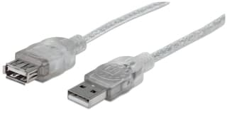 Cable Usb Manhattan 340502 De Extensión 2.0 A Macho/ Hembra 4.5 Plateado Translúcido.