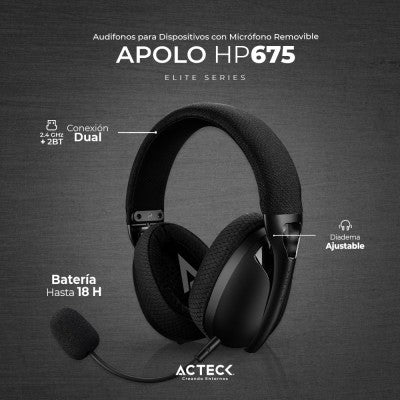 Audifonos Con Microfono Acteck Hp675 Audífonos Micrófono Inalámbricos Apolo Elite Series