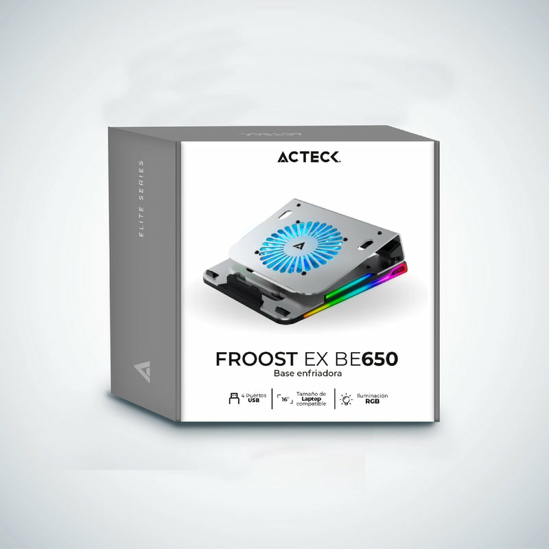 Base Enfriadora Acteck Froost Ex Be650 / 4 Puertos Usb / 16 Pulgadas / Peso 0.750 G /1 Ventilador / Aluminio / Antiderrapante / Rgb / Ac-936156