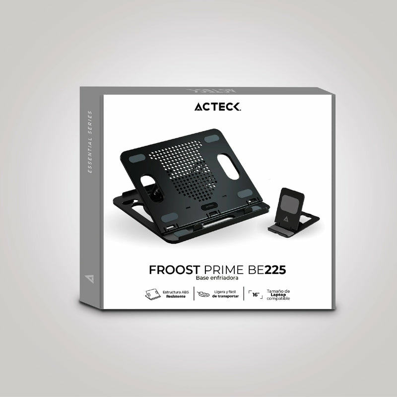 Base Enfriadora Acteck Froost Prime Be225 / 11-17 Pul / 8 Niveles / Giratoria / Antiderrapante / Incluye Porta Celular / Negro / Ac-936170