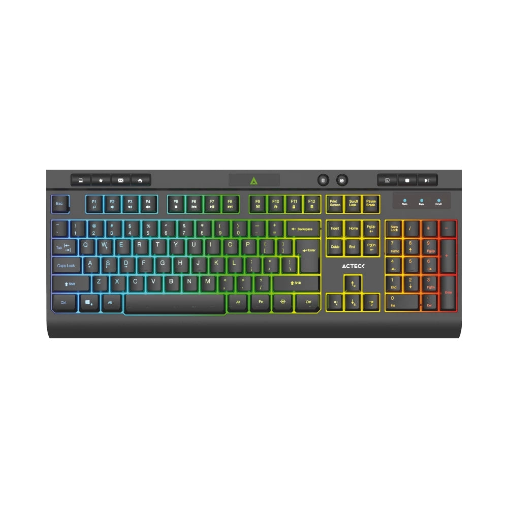 Teclado Acteck Aurean Pro Ta477G / Alambrico Usb / Multimedia / Iluminacion Rgb / Anti-Ghosting / 105 Teclas/ Membrana / Español / Negro / Ac-936743