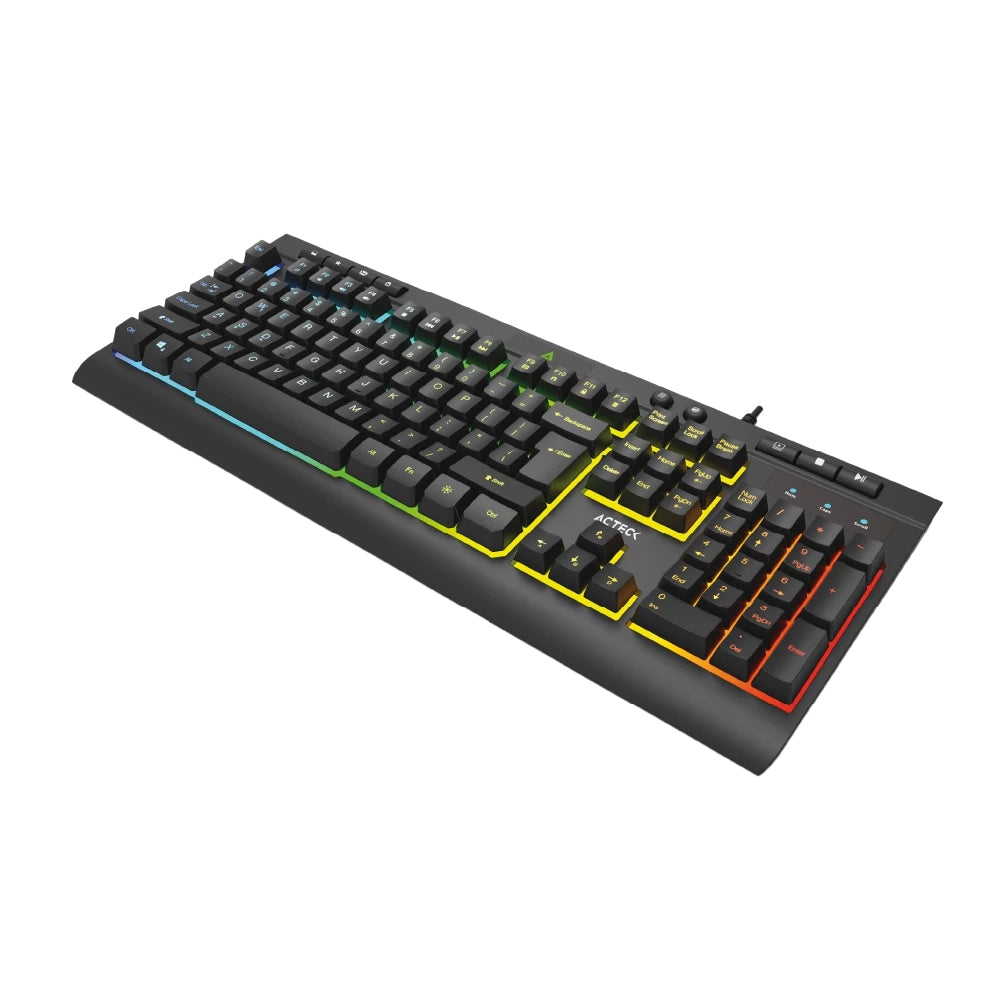 Teclado Acteck Aurean Pro Ta477G / Alambrico Usb / Multimedia / Iluminacion Rgb / Anti-Ghosting / 105 Teclas/ Membrana / Español / Negro / Ac-936743