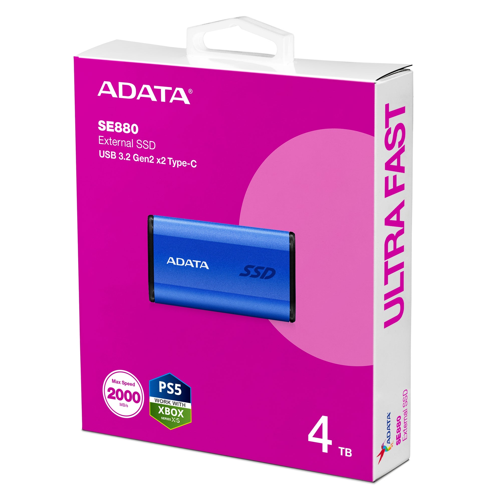 Ssd Adata Se880 Externo 4Tb. Interfaz Usb 3.2 Gen X2 Puerto Usb-C. Color Azul. Numero De Parte Aeli-Se880-4Tcbu