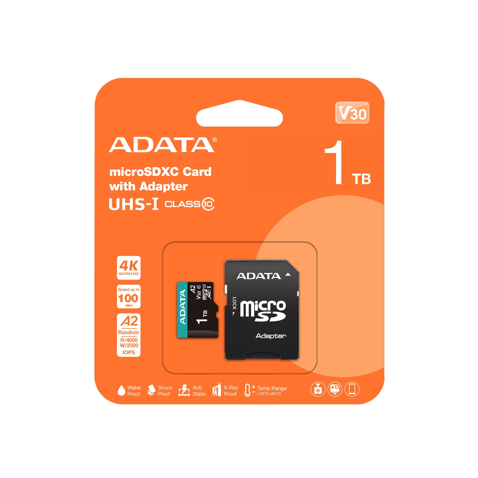 Memorias Flash Adata Premier Pro Micro Secure Digital Microsdxc/Sdhc Uhs-I U3 V30 1Tb Clase 10 (A2) Velocidad De Lectura Escritura Hasta 100/85 (Mb/S) Ausdx1Tui3V30Sa2-Ra1