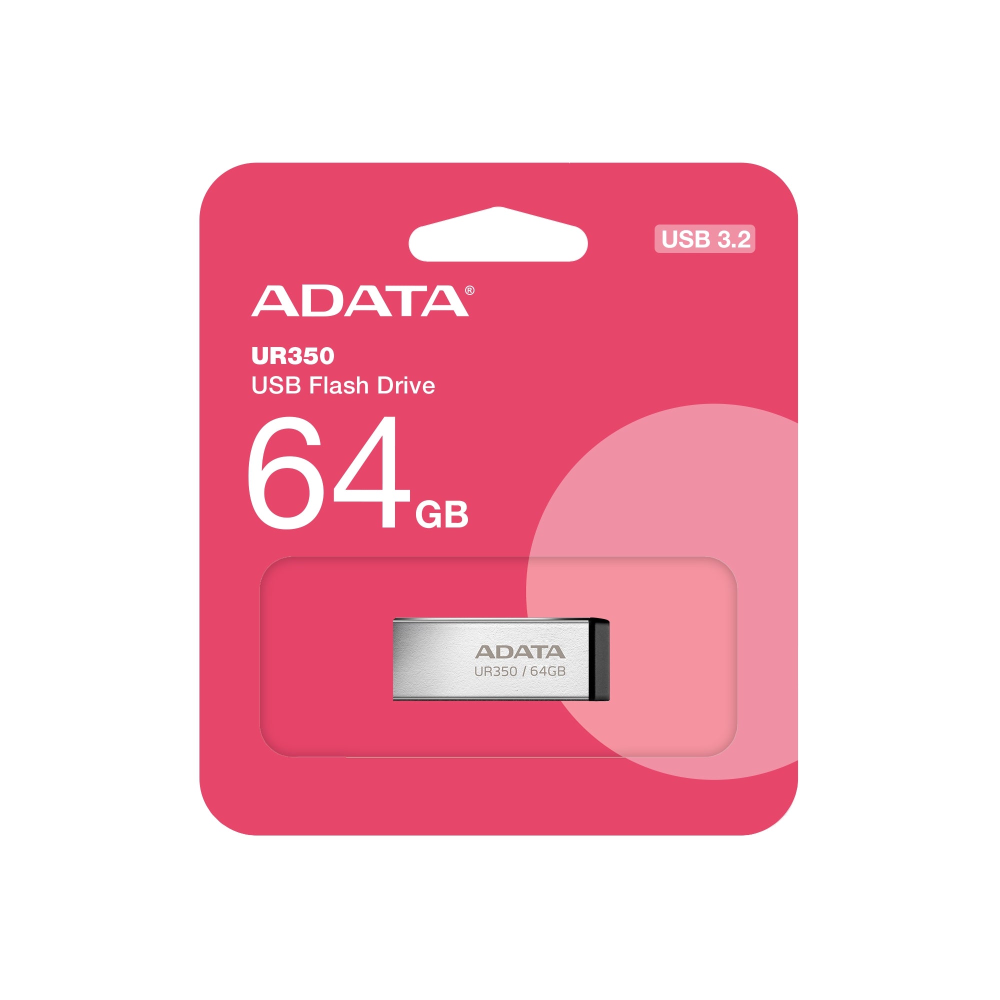 Memorias Usb Adata Ur350 De 64Gb 3.2 Gen 1 (Retrocompatible 3.0 Y 2.0) Diseño Elegante Sin Tapa. Color Metálico Negro. Ur350-64G-Rsr/Bk