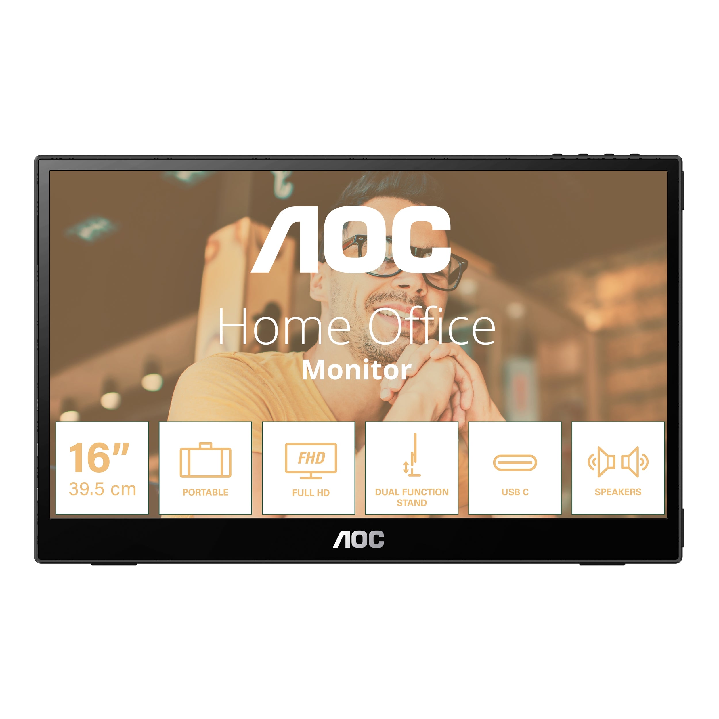 Monitor Portatil Led Aoc 16T3E / Color Negro / Panel Ips 15.6 / Usb-C /  Aspecto 16:9 / Tiempo De Respuesta 4Ms / Vesa  50X50 Mm / Resolucion 1920 X 1080 / 60 Hz / Contraste 700:1 / Brillo 250 Cd/M2