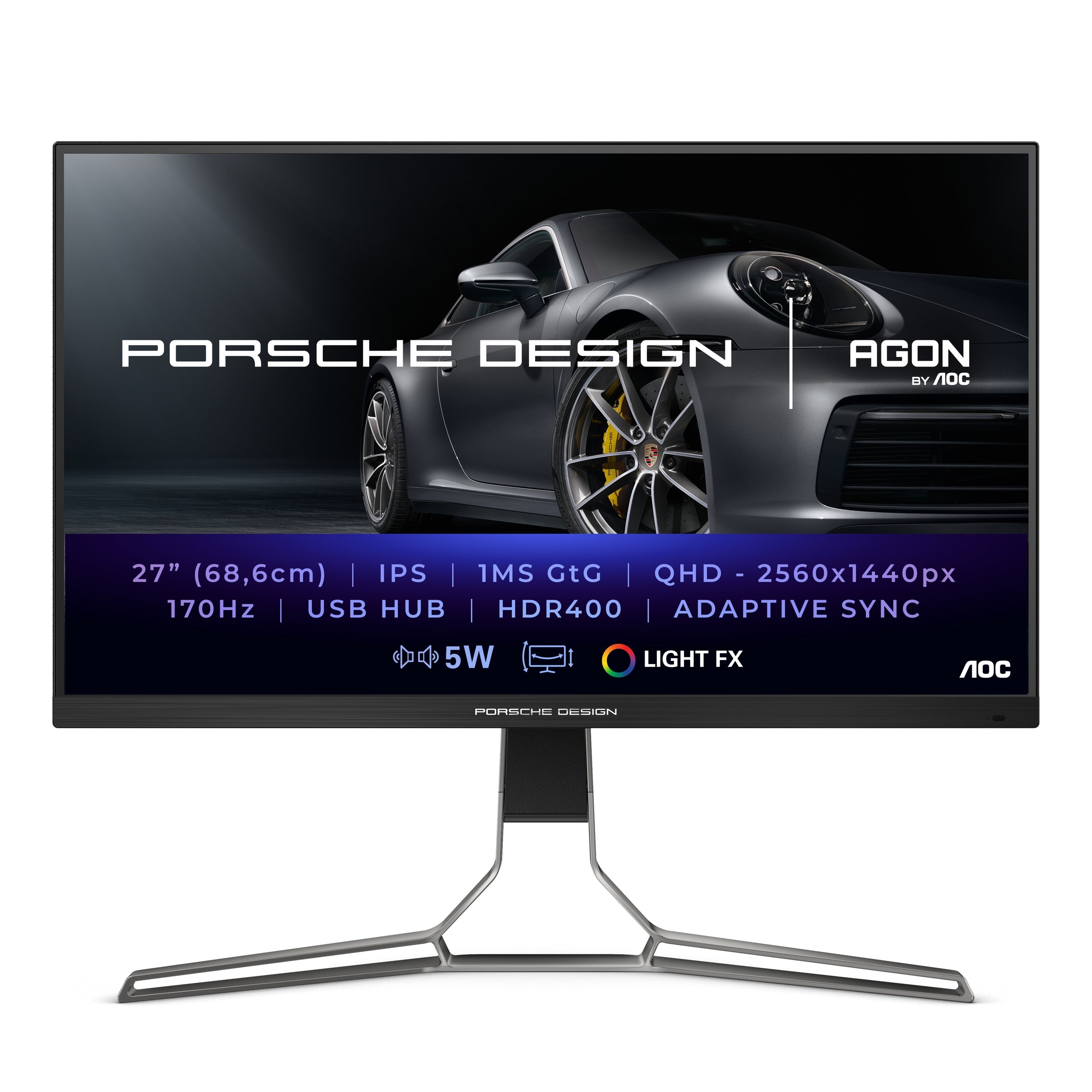 Monitor Aoc Porsche Pd27S / Panel Ips  27 / Frecuencia 170 Hz / Tiempo De Respuesta 1 Ms / Amd Free Sync / Color Negro / Hdmi / Displayport / Aspecto 16:9 / Resolucion 2560 X 1440 / Brillo 350 Cd/M2