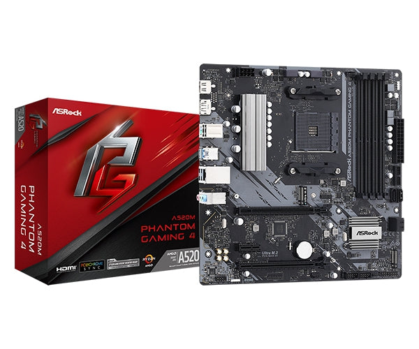 Mb Asrock A520M Phantom Gaming 4 Amd Am4/128 Gb Ddr4 4733+(Oc)/2 X Pcie 3.0 X16/1 X M.2/4 X Sata3/Ultra M.2/Hdmi/Display Port/6 X Usb 3.2 Gen1 (2 Frontales, 4 Traseros)/6 Usb 2.0 (4 Frontales, 2 Tras