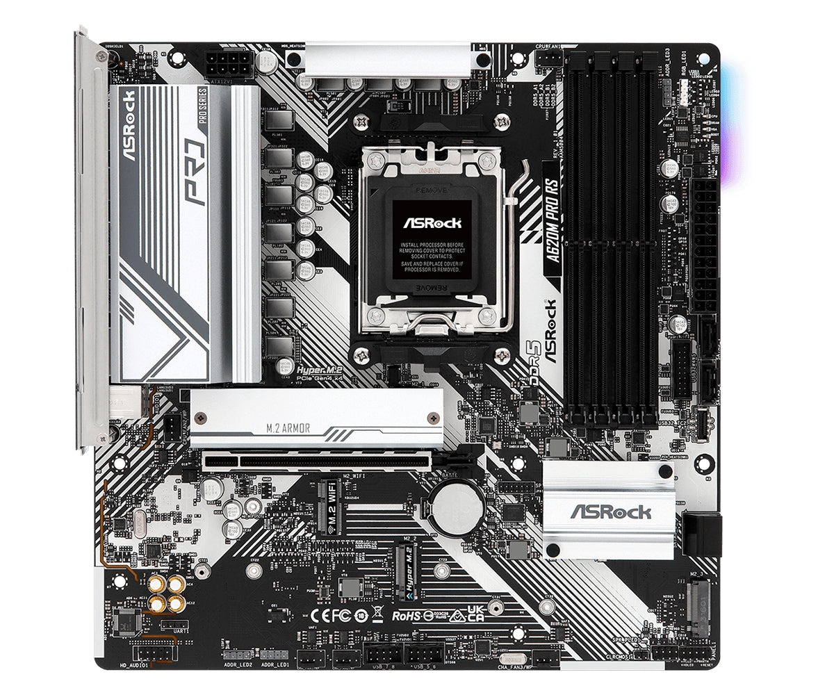 Mb Asrock A620M Pro Rs/Amd Am5/192 Gb Ddr5 7200Mhz/1 Pcie 4.0X16/4 Sata3/3 Hyper M.2/5 Usb 3.2/2 Usb Tipo C/Hdmi/Displayport