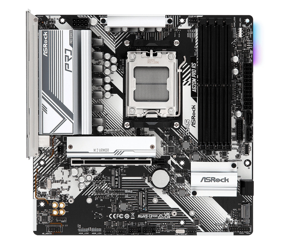 Mb Asrock A620M Pro Rs/Amd Am5/192 Gb Ddr5 7200Mhz/1 Pcie 4.0X16/4 Sata3/3 Hyper M.2/5 Usb 3.2/2 Usb Tipo C/Hdmi/Displayport