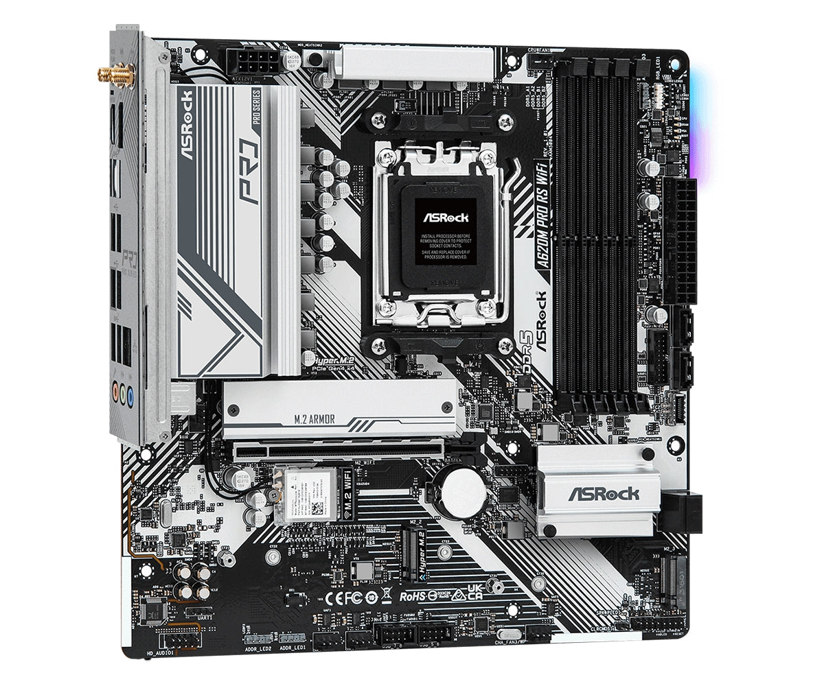 Mb Asrock A620M Pro Rs Wifi/Amd Am5/96 Gb Ddr5 7200Mhz/1 Pcie 4.0X16/4 Sata3/2 Hyper M.2/1 M.2/5 Usb 3.2/2 Usb Tipo Cx/Hdmi/Displayport