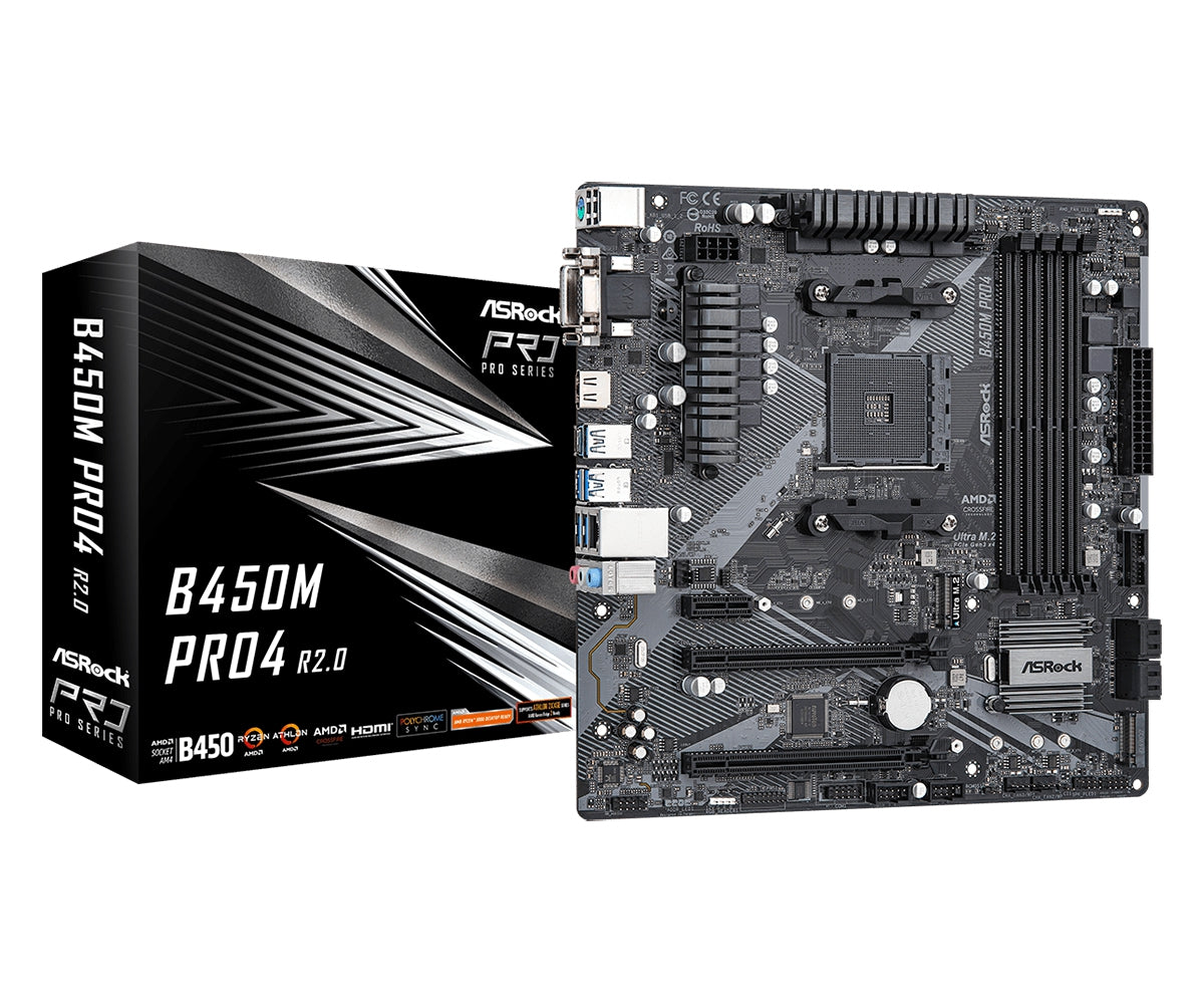 Mb Asrock B450M Pro 4 R2.0 Amd Am4/ Ddr4 3200 / 1 Pcie 3.0 X16 / 1 Pcie 2.0 X16 / 1 Pcie 2.0 X1 /Hdmi/Dvi-D/D-Sub/ 4 Sata3/1 Ultra M.2/1 M.2 (Sata3)/6 X Usb 3.2 Gen1 /2 Usb 3.2 Tipo C