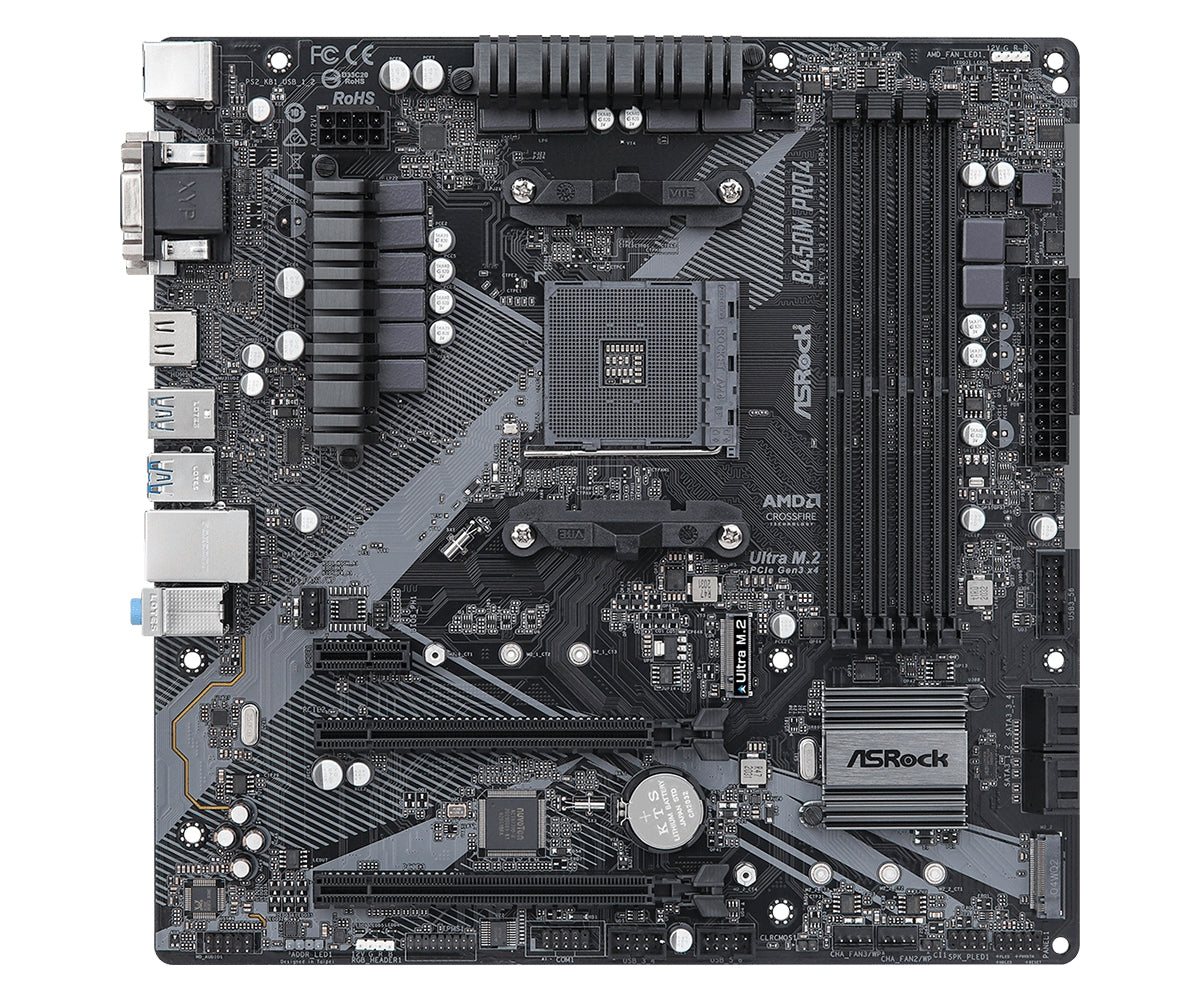 Mb Asrock B450M Pro 4 R2.0 Amd Am4/ Ddr4 3200 / 1 Pcie 3.0 X16 / 1 Pcie 2.0 X16 / 1 Pcie 2.0 X1 /Hdmi/Dvi-D/D-Sub/ 4 Sata3/1 Ultra M.2/1 M.2 (Sata3)/6 X Usb 3.2 Gen1 /2 Usb 3.2 Tipo C