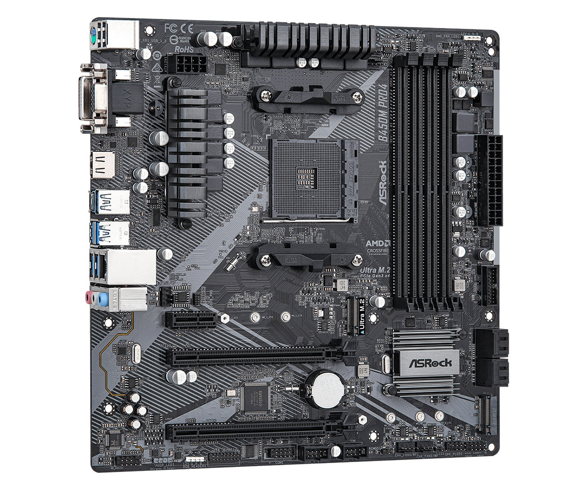 Mb Asrock B450M Pro 4 R2.0 Amd Am4/ Ddr4 3200 / 1 Pcie 3.0 X16 / 1 Pcie 2.0 X16 / 1 Pcie 2.0 X1 /Hdmi/Dvi-D/D-Sub/ 4 Sata3/1 Ultra M.2/1 M.2 (Sata3)/6 X Usb 3.2 Gen1 /2 Usb 3.2 Tipo C