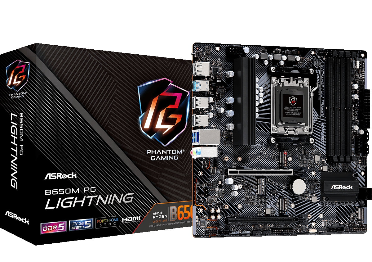 Mb Asrock B650M Phantom Gaming Lightning/Amd Am5/256 Gb Ddr5 7200+Oc/1 Pcie 4.0X16/1 Pcie 3.0X16/4 Sata3/1 Hyper M.2/1 M.2 Blazing/1 M.2 Key-E Para Wifi/2 Usb 3.2 C/7 Usb 3.2/Hdmi/Displayport