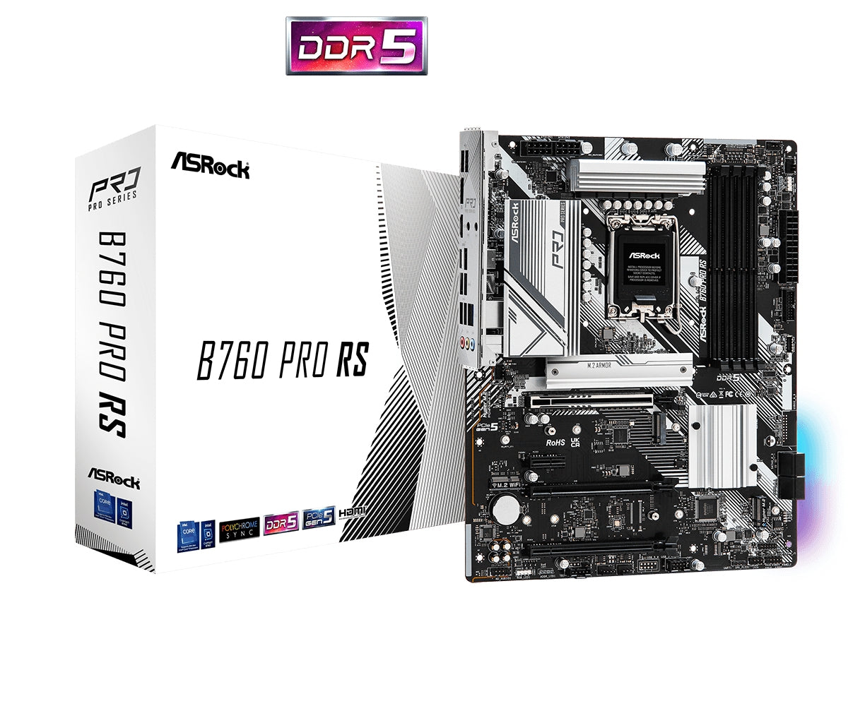 Mb Asrock B760 Pro Rs/14Th 13Th 12Th Va Gen/Lga 1700/192 Gb Ddr5 7200Mhz/1 Pcle 4.0X16/1 Pcle 5.0X16/1 Pcle 3.0X16/4 Sata3/2 Hyper M.2/2 Usb Tipo C/7 Usb 3.2/4 Usb 2.0/Atx