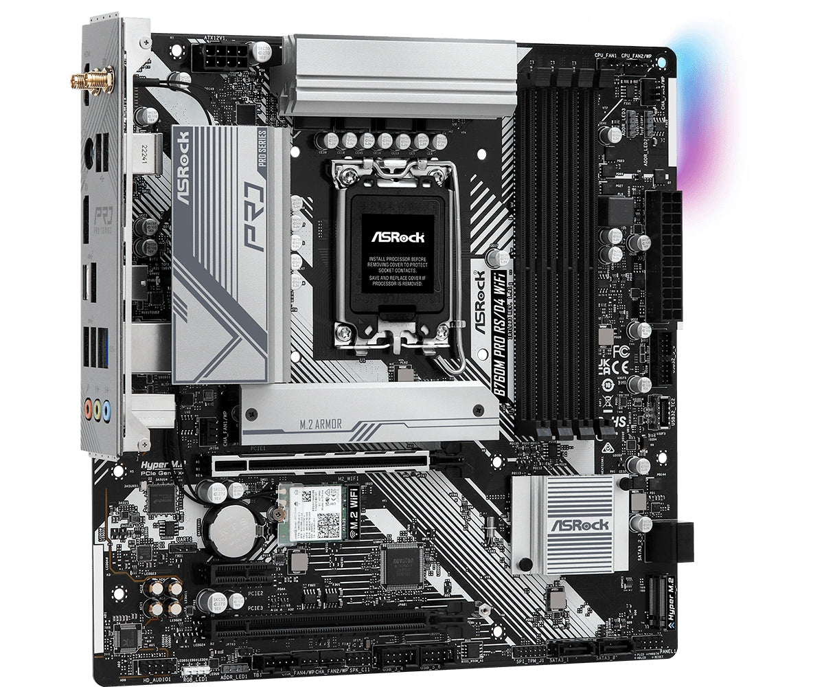 Mb Asrock B760M Pro Rs De Wifi/14Th 13Th 12Th Va Gen/Lga 1700/128 Gb Ddr 5333Mhz/1 Pcie 4.0X16/1 Pcie 4.0X1/4 Sata3/2 Hyper M.2/ 2 Usb Tipo C/5 Usb 3.2/6 Usb 2.0