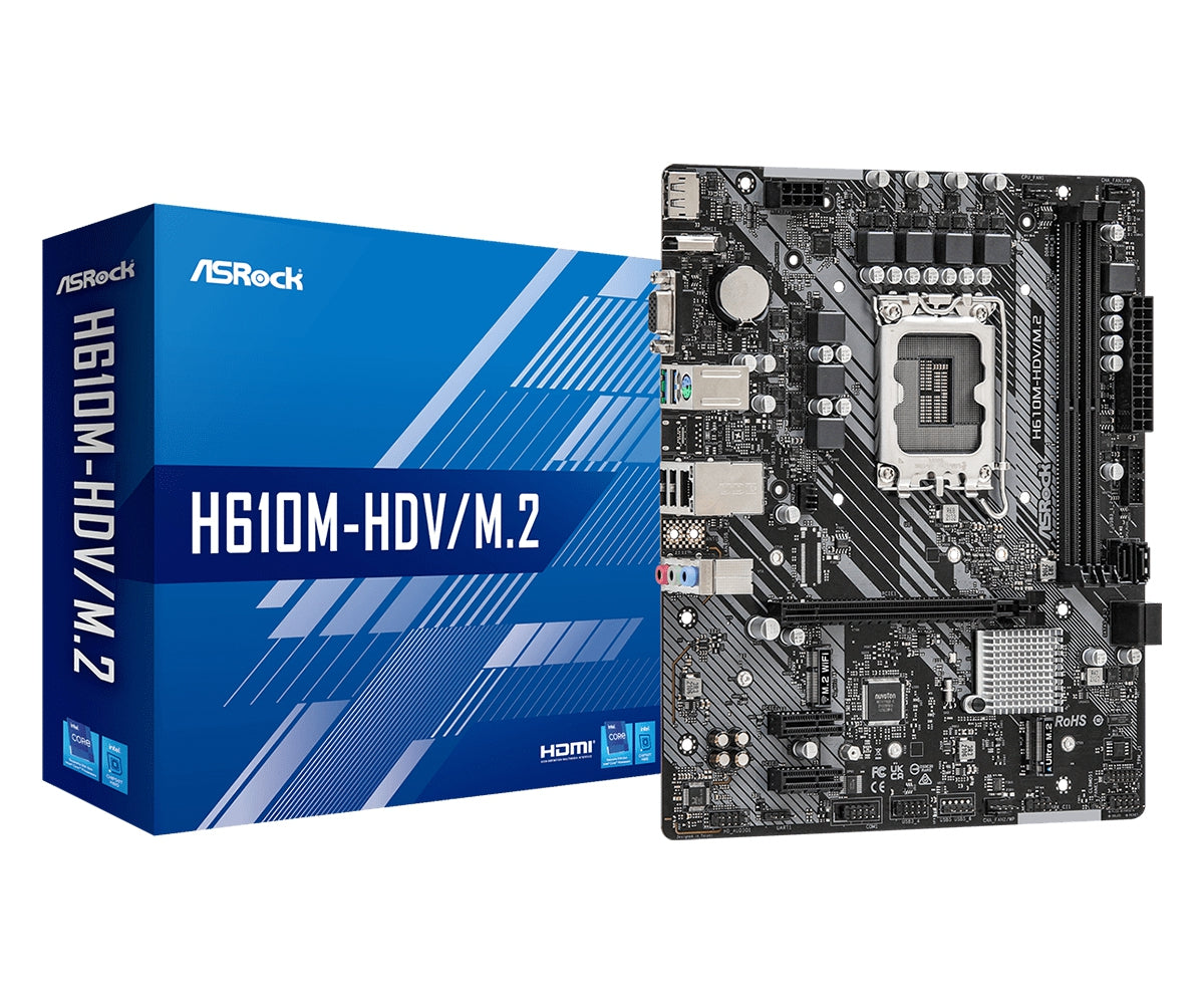 Mb Asrock H610M Hdv M.2 14 13 12 Va Gen/Lga1700/64 Gb Ddr4 3200Mhz/1 Pcie 4.0 X 16/2 Pcie 3.0 X 1/Ultra M.2/1 M.2 Key E Wifi/4 Sata3/4 Usb 3.2/5 Usb 2.0/Hdmi/Display Port/D-Sub