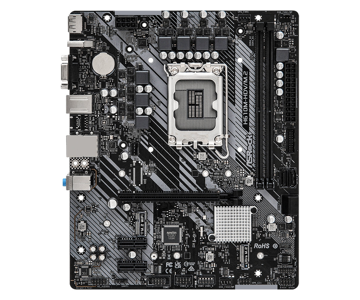 Mb Asrock H610M Hdv M.2 14 13 12 Va Gen/Lga1700/64 Gb Ddr4 3200Mhz/1 Pcie 4.0 X 16/2 Pcie 3.0 X 1/Ultra M.2/1 M.2 Key E Wifi/4 Sata3/4 Usb 3.2/5 Usb 2.0/Hdmi/Display Port/D-Sub