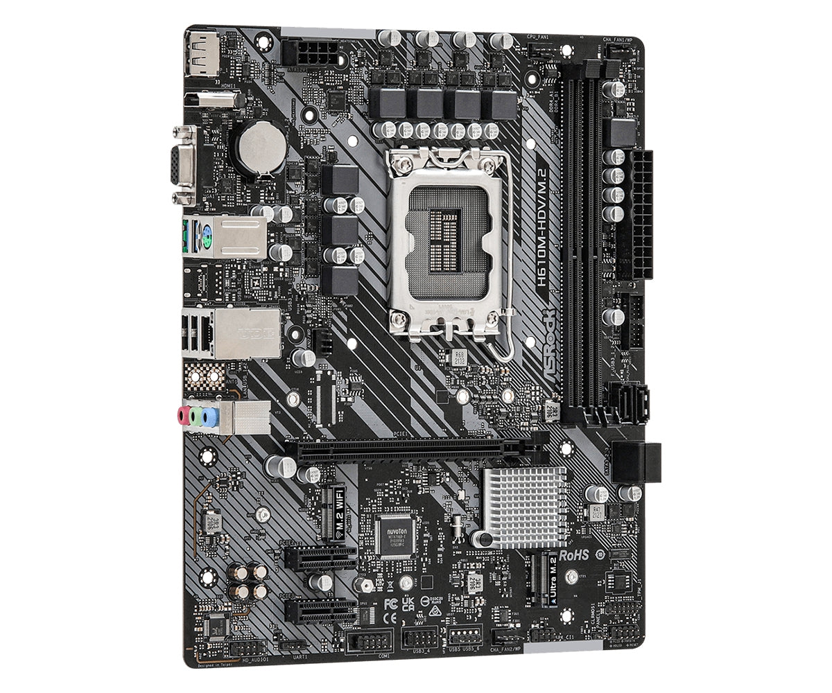 Mb Asrock H610M Hdv M.2 14 13 12 Va Gen/Lga1700/64 Gb Ddr4 3200Mhz/1 Pcie 4.0 X 16/2 Pcie 3.0 X 1/Ultra M.2/1 M.2 Key E Wifi/4 Sata3/4 Usb 3.2/5 Usb 2.0/Hdmi/Display Port/D-Sub