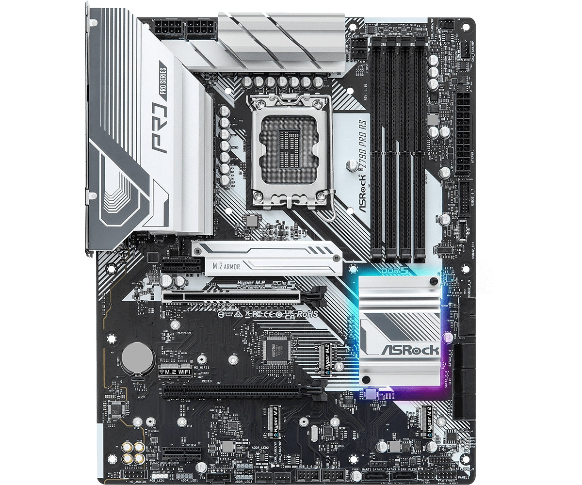 Mb Asrock Z790 Pro Rs/14Th 13Th 12Th Va Gen/Lga 1700/192 Gb Ddr5 7200Mhz/1 Pcie 5.0X16/1 Pcie 4.0X16/1 Pcie 3.0X1/8 Sata3/4 Hyper M.2/1 M.2 Key-E Wifi/7 Usb 3.2/8 Usb 2.0/2 Usb C