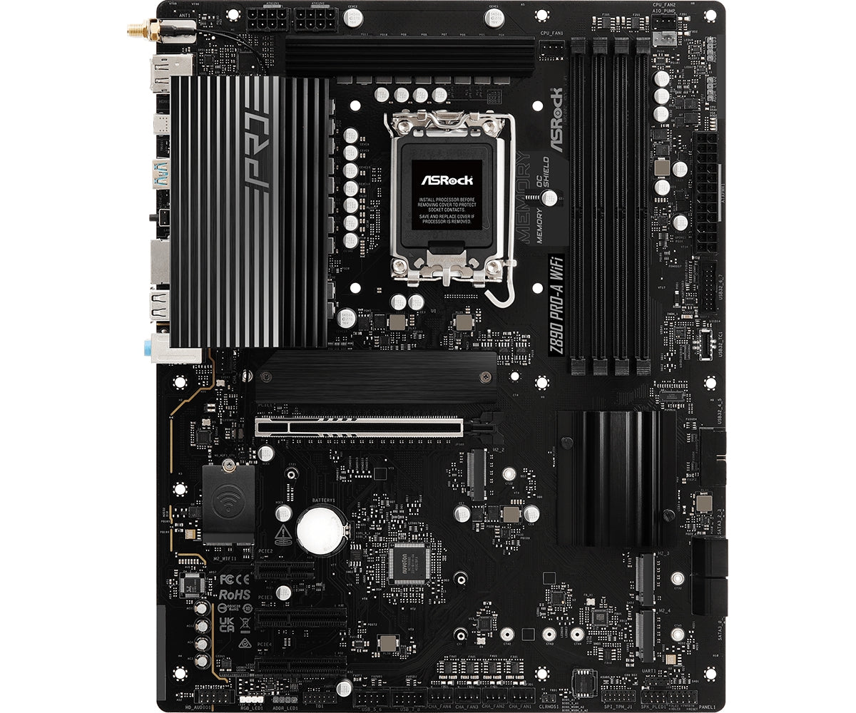 Mb Asrock Z890 Pro-A Wifi/Intel Ultra Serie 2 Lga1851/256 Gb Ddr5 8666+(Oc)Mhz/1 Pcie 5.0X16/2 Pcie 4.0X16/2 Pc/4 Sata3/3 Hyper M.2/1 Blazing M.2/3 Usb Tipo C/6 Usb 3.2/8 Usb 2.0/1 Usb 3.2 Tipo A