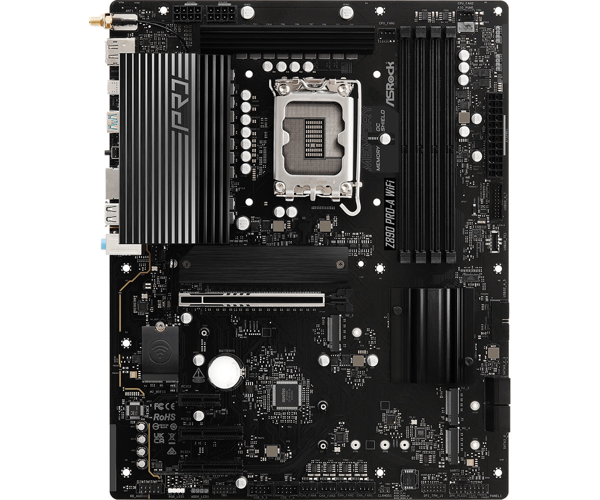 Mb Asrock Z890 Pro-A Wifi/Intel Ultra Serie 2 Lga1851/256 Gb Ddr5 8666+(Oc)Mhz/1 Pcie 5.0X16/2 Pcie 4.0X16/2 Pc/4 Sata3/3 Hyper M.2/1 Blazing M.2/3 Usb Tipo C/6 Usb 3.2/8 Usb 2.0/1 Usb 3.2 Tipo A