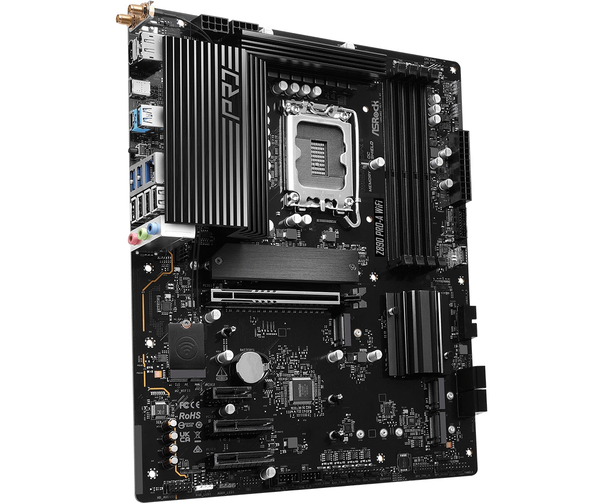 Mb Asrock Z890 Pro-A Wifi/Intel Ultra Serie 2 Lga1851/256 Gb Ddr5 8666+(Oc)Mhz/1 Pcie 5.0X16/2 Pcie 4.0X16/2 Pc/4 Sata3/3 Hyper M.2/1 Blazing M.2/3 Usb Tipo C/6 Usb 3.2/8 Usb 2.0/1 Usb 3.2 Tipo A