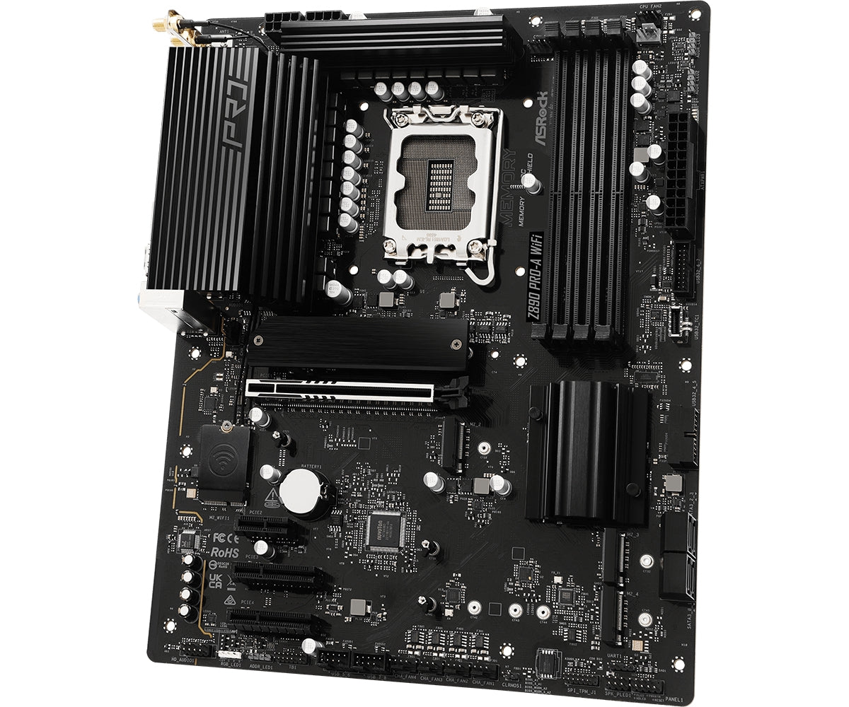 Mb Asrock Z890 Pro-A Wifi/Intel Ultra Serie 2 Lga1851/256 Gb Ddr5 8666+(Oc)Mhz/1 Pcie 5.0X16/2 Pcie 4.0X16/2 Pc/4 Sata3/3 Hyper M.2/1 Blazing M.2/3 Usb Tipo C/6 Usb 3.2/8 Usb 2.0/1 Usb 3.2 Tipo A