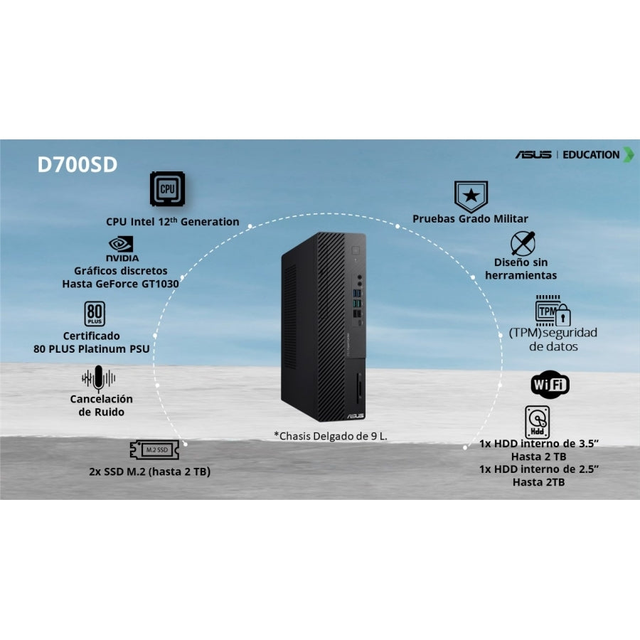 Desktop Sff Asus Expertcenter D700Sdes, Core I7-12700, 16Gb, 512Gb Ssd, Win 11 Pro, Negro, Fuente De Poder 300W 80+ Platinum, Con Teclado Y Mouse, 1 Año En Sitio