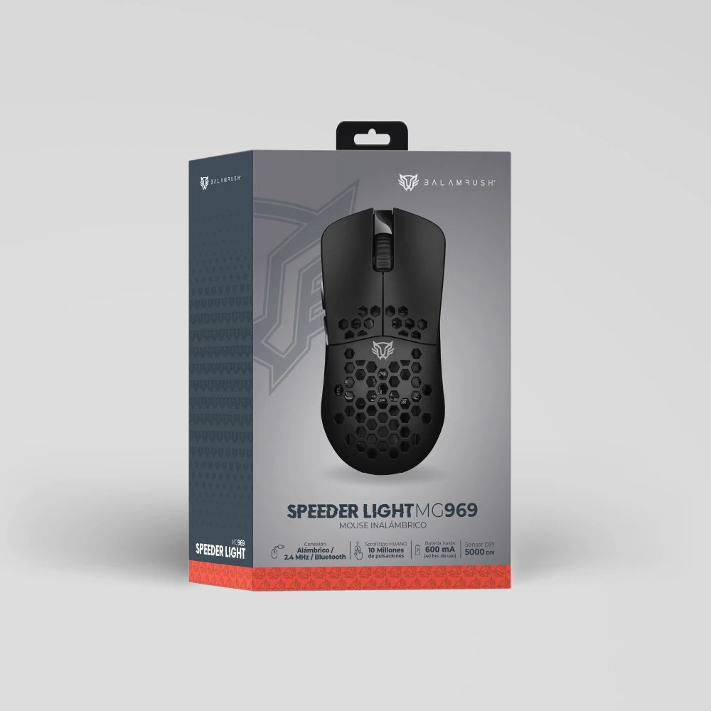 Mouse Gamer Balam Rush Mg969 Inalámbrico Ultra Ligero Speed Light Conexiones Bluetooth 2.4Ghz Y Usb 7 Botones Scroll Tipo Huano Dpi 800 A 5000. Ilumina