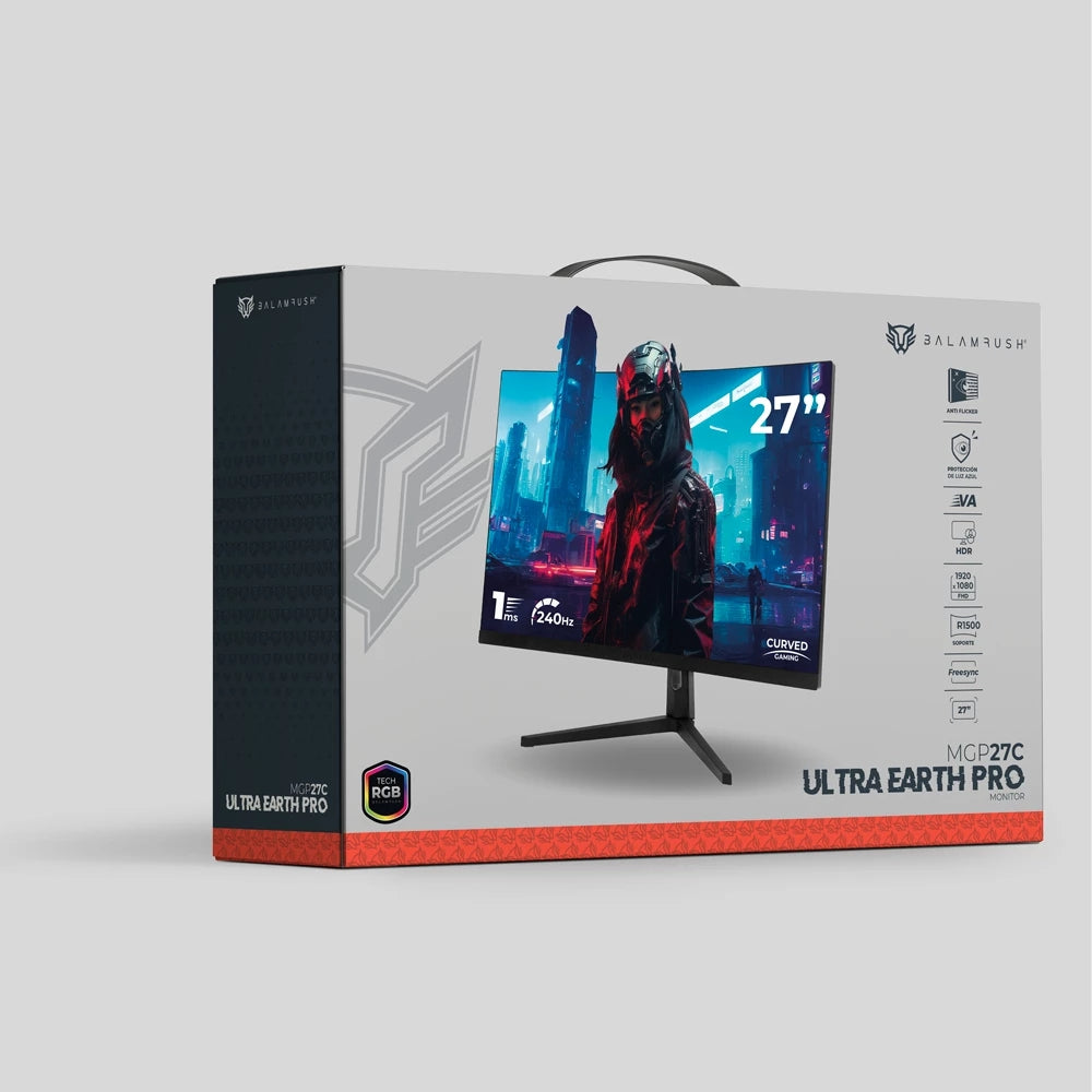 Monitor Gamer Balam Rush Ultra Earth Pro Mgp27C / 27 Pul / Curvo / 240 Hz / Full Hd / 1 Ms / Joystick De Navegacion / Dp, Hdmi, Audio Out, Dc / Vesa / 3 Años De Garantia / Negro / Br-938631