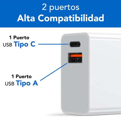 Cargador 38W Carga Rpida Dual V3.0 Usb-A Y Usb-Tipo C Blanco