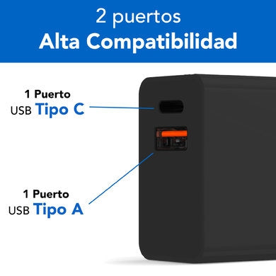 Cargador 38W Carga Rpida Dual V3.0 Usb-A Y Usb Tipo C Negro