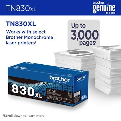 Tóner Brother Tn830Xl Negro Rendimiento Aproximado 3000 Páginas