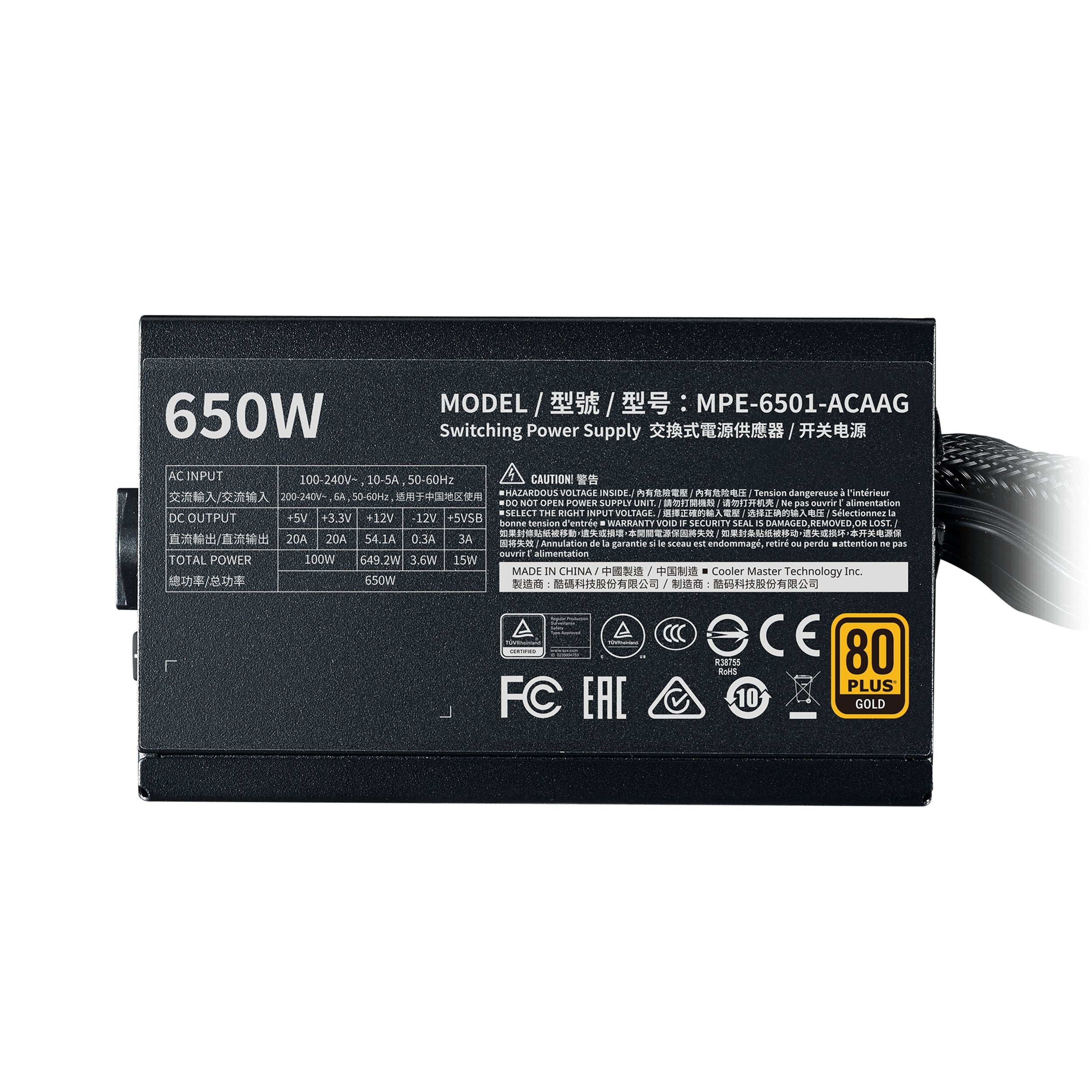 Fuente De Poder Cooler Master Mpe-6501-Acaag-U2 Gaming V2 80 Plus Gold 24-Pin Atx 120Mm 650W Ideal Para Su Uso En Pc/Servidor