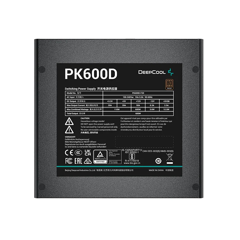 Fuente De Poder Deepcool Pk600D (R-Pk600D-Ha0B-Us) Color Negro 600W 80+ Bronce No Modular.