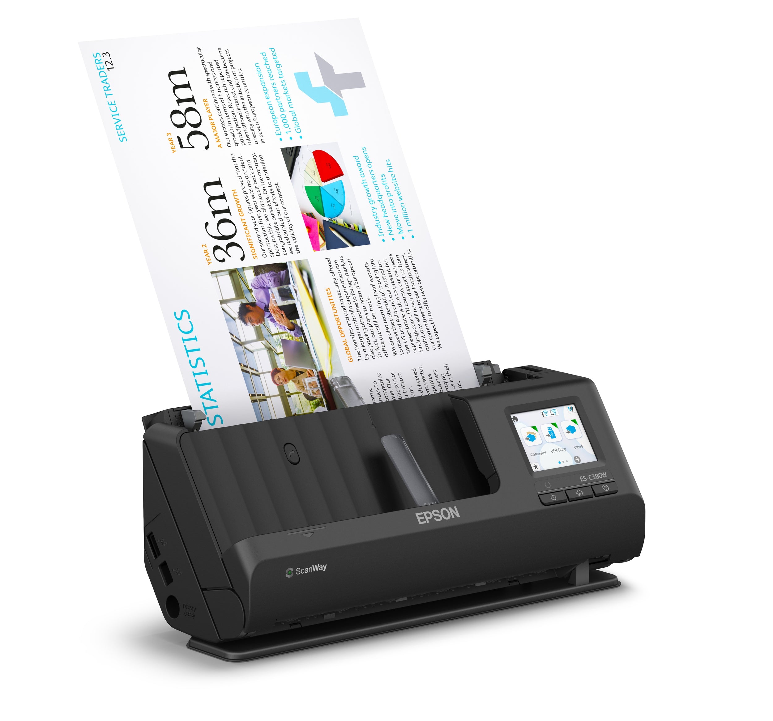 Escaner Epson Workforce Es-C380W, 30 Ppm / 60Ipm, 600D Pi,1200 Dpi, Led Rgb, Usb, Wifi