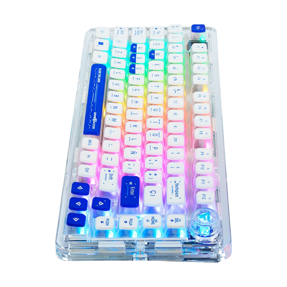 Teclado Gasket Mecánico Game Factor 75%, Lcd, Bt, 2.4G, Usb-C Teclas Pudding (Kbg800)