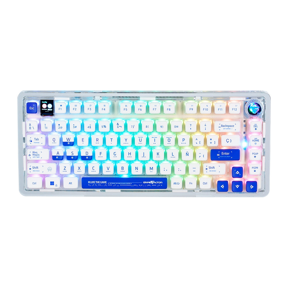 Teclado Gasket Mecánico Game Factor 75%, Lcd, Bt, 2.4G, Usb-C Teclas Pudding (Kbg800)