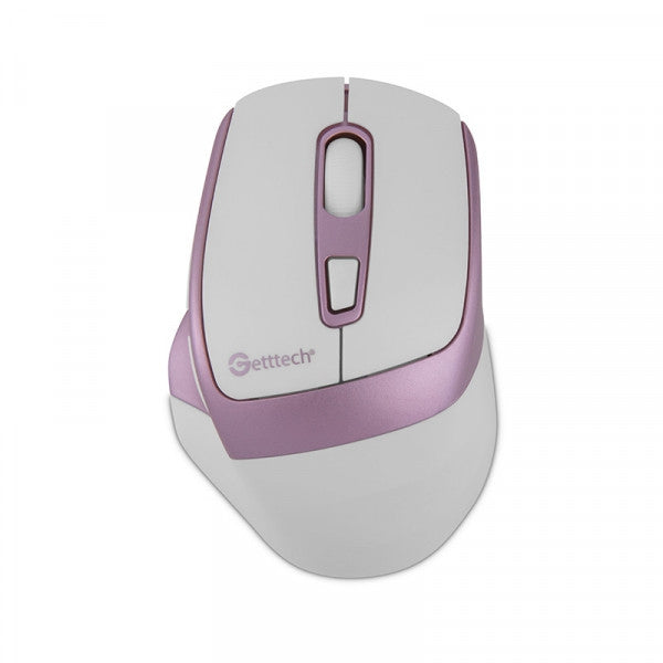 Mouse Getttech Inalambrico Silencioso Ergonomico Blanco Y Rosa  6 Botones 1600 Dpi 2.4G+Bt Ggm-Stdbw-01-Pk