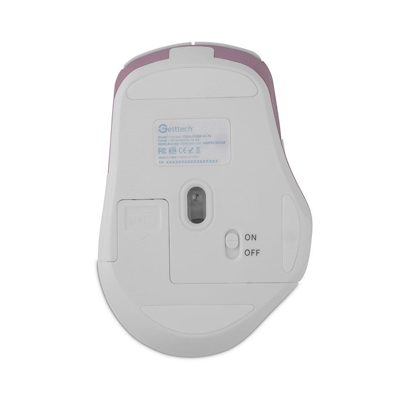 Mouse Getttech Inalambrico Silencioso Ergonomico Blanco Y Rosa  6 Botones 1600 Dpi 2.4G+Bt Ggm-Stdbw-01-Pk