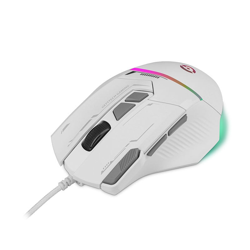 Mouse Getttech Gaming Ergonomico Blanco 7200 Dpi 3M Clics 125 Hz Rgb Gpm-Rgbwr-G1-Wh