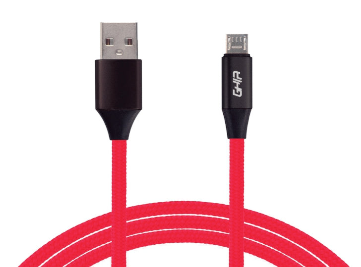 Cable Micro Usb Ghia 1.0 Mts Usb 2.1 Cargador Y Transferencia De Datos Rojo/Negro