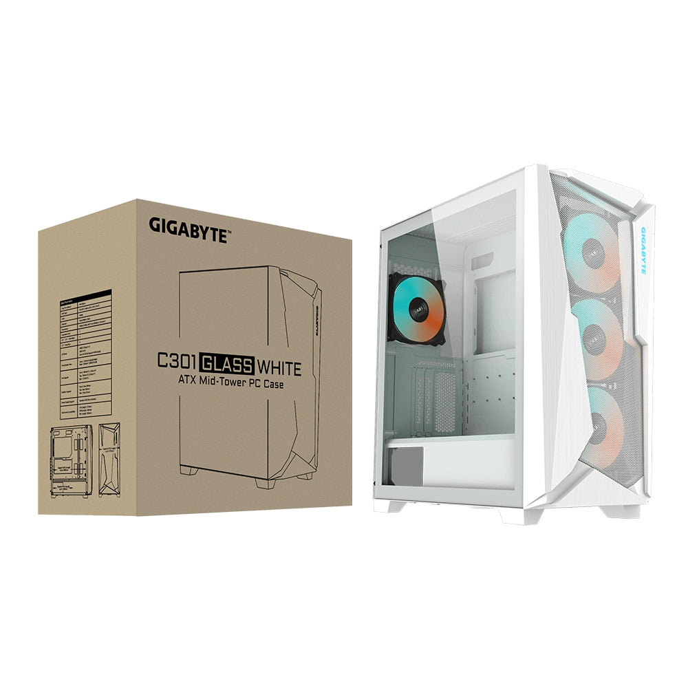 Gabinete Gigabyte Gb-C301Gw Midi-Tower Pc Plástico Acero Vidrio Templado Atxeatxmicro-Atxmini-Itx Blanco